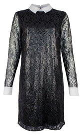 Women's Floral Metallic Lace Shift Shirt Dress Blk 6
